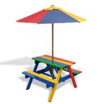 vidaXL Kinderpicknicktafel met banken en parasol hout, Verzenden, Nieuw, Hout