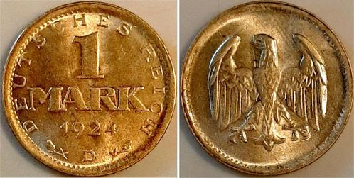 Duitsland 1 Mark 1924 D praegefrisch/stemeplglanz Lichten..., Postzegels en Munten, Munten | Europa | Niet-Euromunten, Verzenden