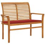 vidaXL Tuinbank met rood kussen 112 cm massief teakhout, Verzenden, Nieuw, Teakhout