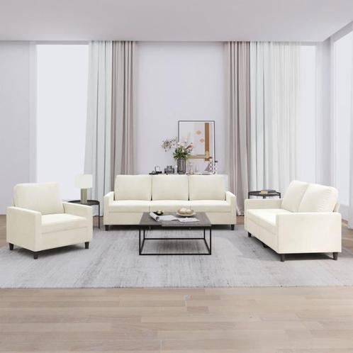 vidaXL 3-delige Loungeset met kussens fluweel crèmekleurig, Huis en Inrichting, Banken | Bankstellen, Nieuw, Stof, Vierpersoons of meer