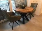 Set van 2 leren eetkamerstoelen - draaibaar - groen leer, Huis en Inrichting, Stoelen, Ophalen of Verzenden, Nieuw, Leer