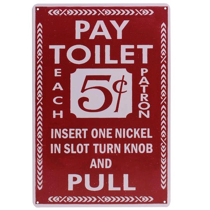 Metalen Plaatje - Pay Toilet - Rood/Wit - 20x30cm NIEUW, Huis en Inrichting, Woonaccessoires | Tekstborden en Spreuken, Nieuw