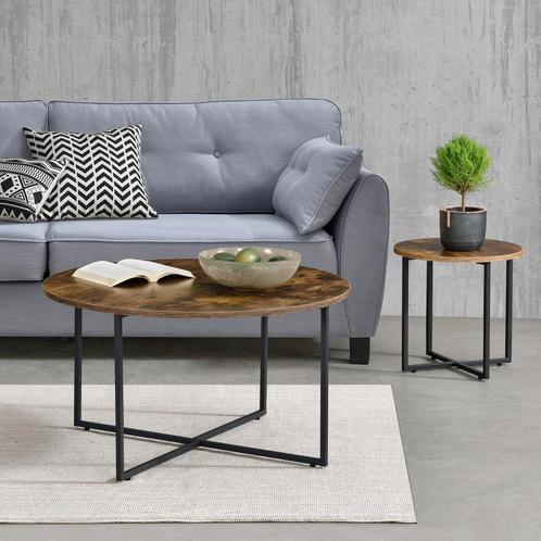 [en.casa] Salontafel Harjedalen set van 2 zwart en houtkleur, Huis en Inrichting, Tafels | Bijzettafels, Nieuw, Verzenden