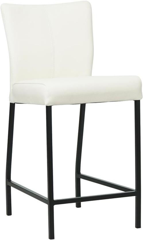 Gebroken witte leren moderne barkruk - poot vierkant zwart -, Huis en Inrichting, Barkrukken, 90 cm of meer, Met voetsteun, 1 kruk