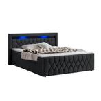 Boxspringbed Leona - 140 x 200 cm - Zwart - Incl. LED verlic, Verzenden, Nieuw