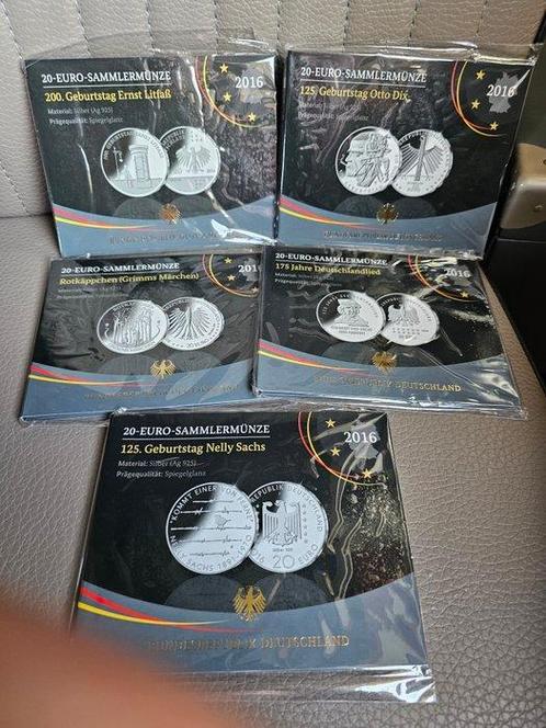 Duitsland. 20 Euro 2016 (5 stuks) Proof (Zonder, Postzegels en Munten, Munten | Europa | Euromunten
