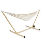 Hangmat - crème - Stalen frame met houtlook, Tuin en Terras, Hangmatten, Nieuw, Verzenden