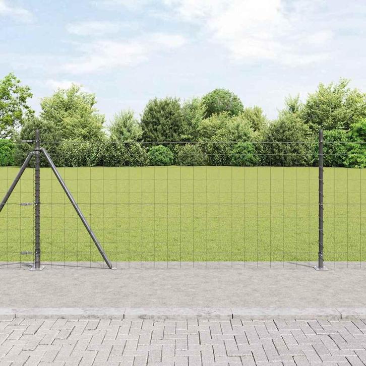 vidaXL Hecke met palen Grijs 0.8 x 25 m Staal, Tuin en Terras, Schuttingen, Nieuw, IJzer, Verzenden