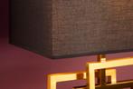 Moderne tafellamp ATLANTIS 56cm gouden stoffen kap zwart, Nieuw, Ophalen of Verzenden