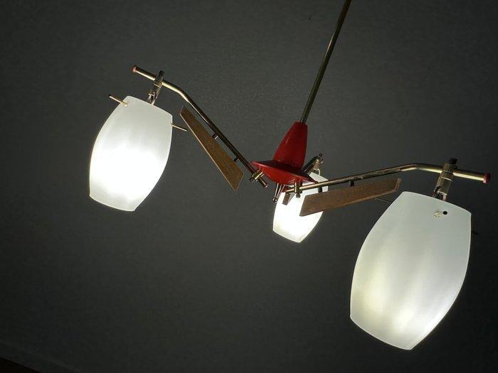 Plafondlamp - Messing, Glas, Hout - Lamp met opaalglas, Antiek en Kunst, Antiek | Lampen