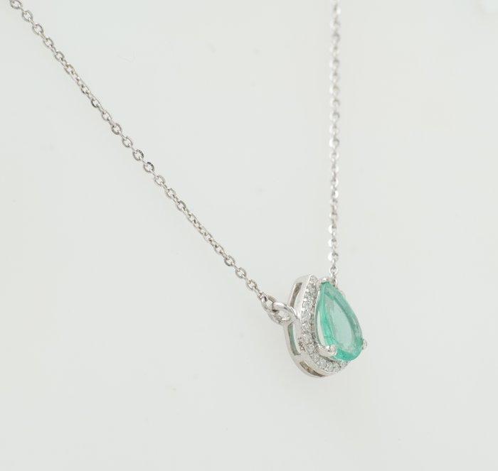 Halsketting - 14 karaat Witgoud - 0.77ct. tw. Smaragd -, Sieraden, Tassen en Uiterlijk, Kettingen