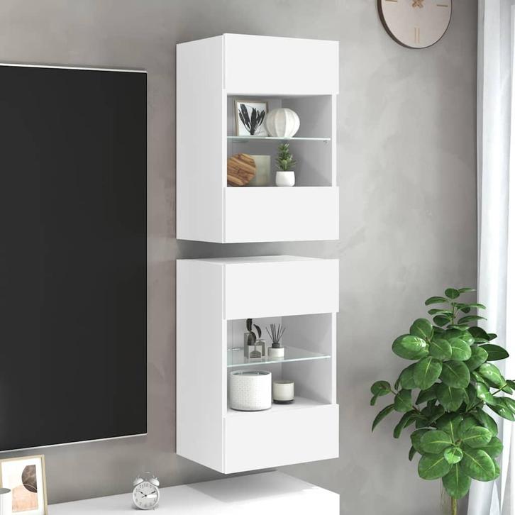 vidaXL Wandkasten met LED-verlichting voor tv 2 st, Huis en Inrichting, Kasten | Televisiemeubels, Nieuw, Overige houtsoorten