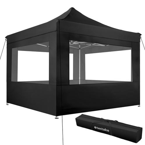 Opvouwbaar tuinpaviljoen 3x3m met 4 zijdelen - zwart, Tuin en Terras, Partytenten, Verzenden