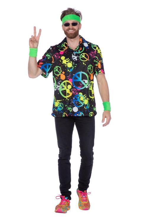 Party Blouse Heren Peace Hippie Neon, Kleding | Heren, Carnavalskleding en Feestkleding, Nieuw, Ophalen of Verzenden