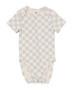 HEMA Meegroeiromper rib bamboe met stretch ruiten blauw, Verzenden, Nieuw