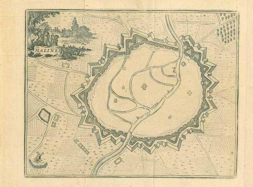 Stadsplattegrond van Mechelen, Antiek en Kunst, Kunst | Etsen en Gravures