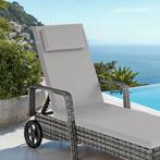 Wicker ligbed met wielen - grijs/lichtgrijs, Verzenden, Nieuw