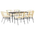vidaXL 7-delige Tuinset met kussens poly rattan glas bruin, Tuin en Terras, Tuinsets en Loungesets, 6 zitplaatsen, Nieuw, Tuinset