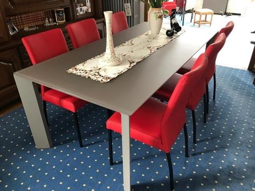 Set van 6 eetkamerstoelen - rood leer - Echt leer, Modern, o, Huis en Inrichting, Stoelen, Overige kleuren, Nieuw, Leer, Ophalen of Verzenden