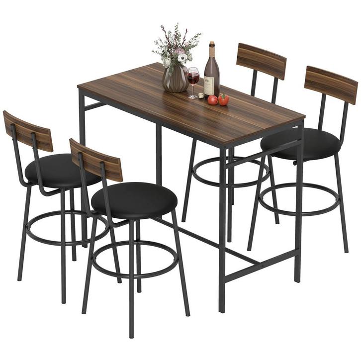 5-delige Bartafel Set Met 4 Stoelen, Industrieel Ontwerp, Vo, Huis en Inrichting, Tafels | Statafels, Nieuw, Verzenden
