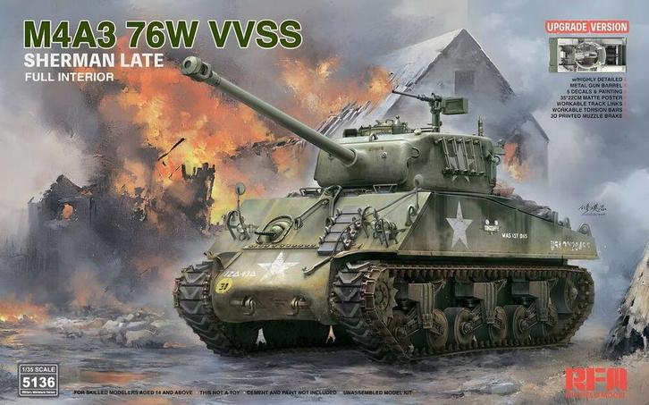 Rye Field Model RFM5136 M4A3 76W VVSS Sherman Late Upgrade, Hobby en Vrije tijd, Modelbouw | Auto's en Voertuigen, Overige typen
