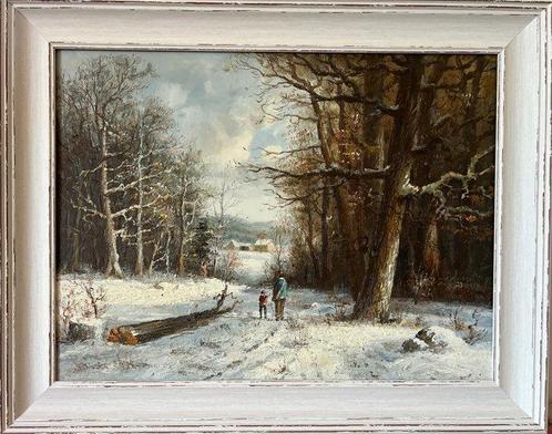 Britse school (XX) - Figures on a rural track in winter - NO, Antiek en Kunst, Kunst | Schilderijen | Klassiek