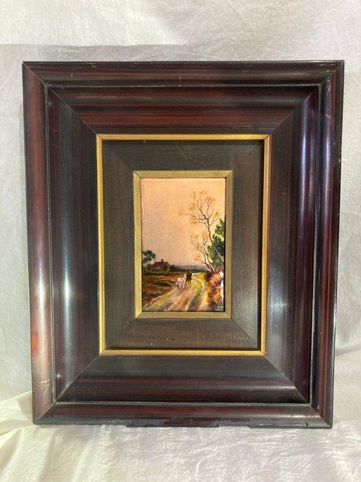 Camille Fauré - Plaquette - Cheval à La Campagne Emaille, Antiek en Kunst, Kunst | Designobjecten