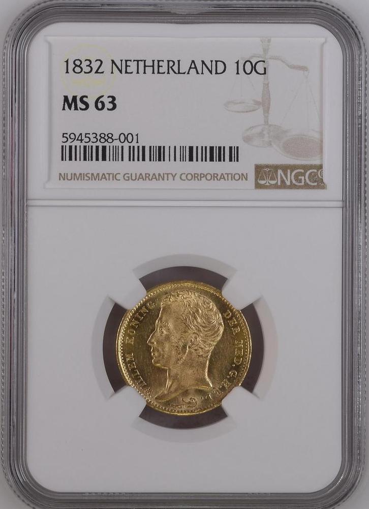 Gouden Koning Willem I 10 gulden 1832 MS63 NGC, Postzegels en Munten, Munten | Nederland, Losse munt, 10 gulden, Koning Willem I