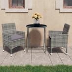 vidaXL 3-delige Bistroset poly rattan en gehard glas grijs, Verzenden, Nieuw, Rotan