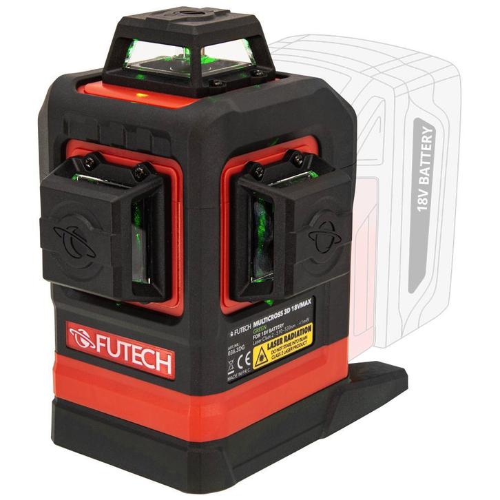 Futech MC3D 18V MAX | 3x360 Laser | Werkt op alle 18V accus!, Doe-het-zelf en Verbouw, Meetapparatuur, Nieuw, Verzenden