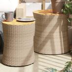 vidaXL Tuinbijzettafels 2 st met houten blad poly rattan, Verzenden, Nieuw