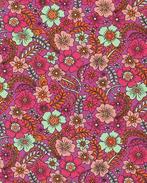 Poplin Katoen Bloemen Retro Fuchsia, Hobby en Vrije tijd, Stoffen en Lappen, Nieuw