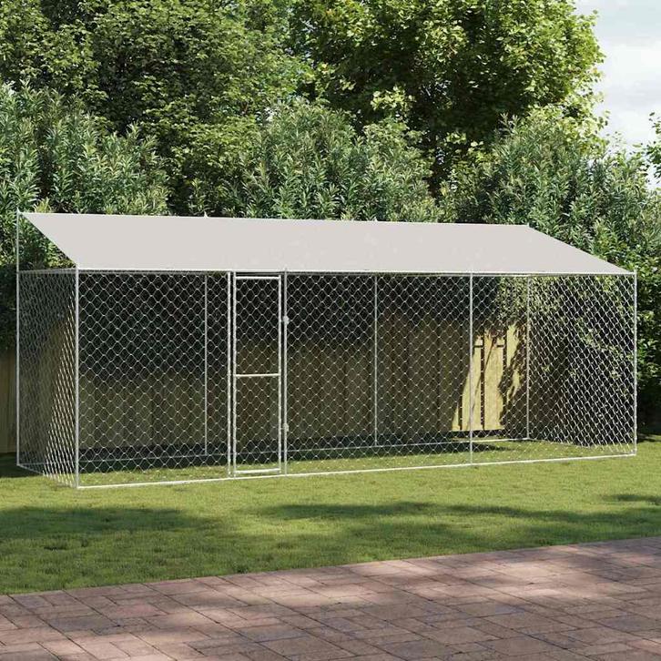 vidaXL Hondenbench Zilver 600 x 200 x 256 cm Gegalvaniseerd, Dieren en Toebehoren, Honden-accessoires, Nieuw, Verzenden