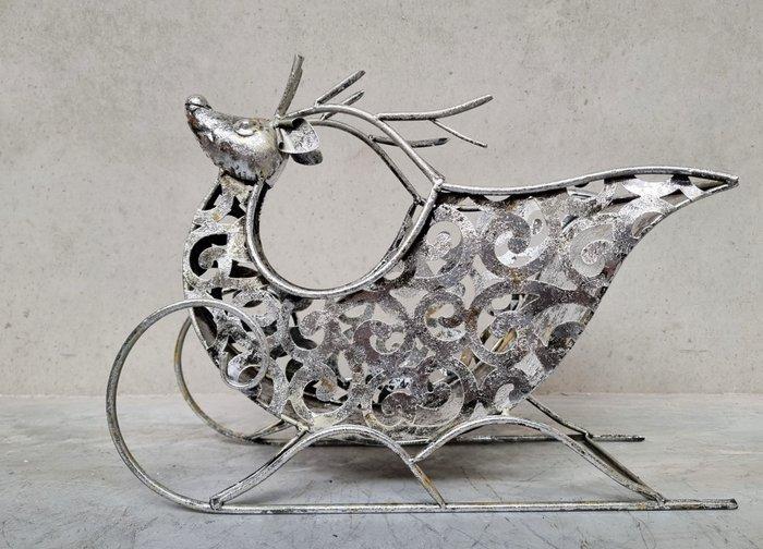 Figuur - Slede - Rendier - Kerst - Staal, Antiek en Kunst, Kunst | Designobjecten