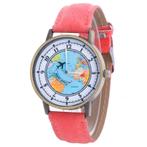 Fako® - Horloge - Mini World Ring - Vliegtuig - Rood, Nieuw, Verzenden