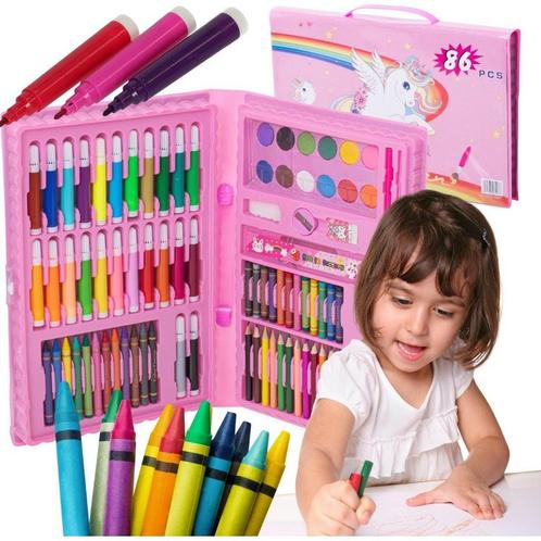 86-delige roze tekenset voor kinderen inclusief verf,, Hobby en Vrije tijd, Tekenen, Ophalen of Verzenden