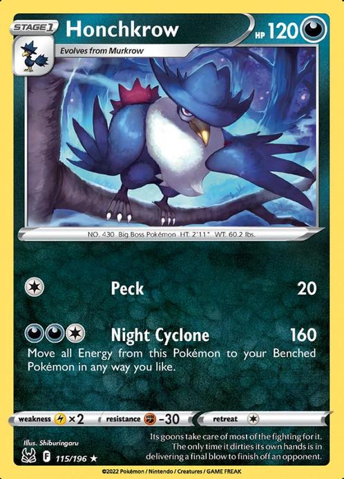 Honchkrow 115/196 Lost Origin, Hobby en Vrije tijd, Verzamelkaartspellen | Pokémon, Losse kaart, Nieuw, Foil, Ophalen of Verzenden