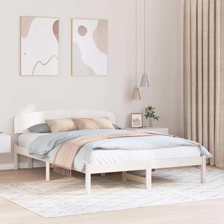 vidaXL Bedframe met hoofdeinde Wit 150 x 200 cm Massief, Huis en Inrichting, Slaapkamer | Bedden, Wit, Nieuw, Hout, Verzenden