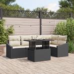 vidaXL 6-delige Tuinbankenset met kussens poly rattan zwart, Tuin en Terras, Verzenden, Nieuw, Rotan