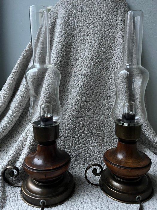 Kandelaar (2) - Hout, Chroom, Glas - Twee kandelaar lampen, Antiek en Kunst, Curiosa en Brocante