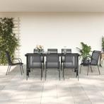 vidaXL 9-delige Tuinset textileen en staal zwart, Verzenden, Nieuw, 8 zitplaatsen, Rvs