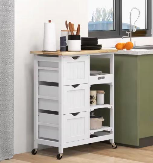 Keukentrolley met 3 Lades en Los Dienblad – Wit – 85,5 cm, Huis en Inrichting, Keuken | Keukenelementen, Nieuw, Verzenden