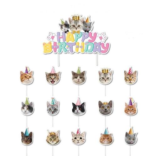 16-delige set Happy Birthday Cats, Dieren en Toebehoren, Katten-accessoires, Nieuw, Verzenden