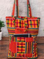 Shopper tas met Afrikaanse print - Oranje Groene Kente - Her, Sieraden, Tassen en Uiterlijk, Tassen | Damestassen, Ophalen of Verzenden