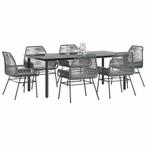 vidaXL 7-delige Tuinset met kussens poly rattan glas grijs, Tuin en Terras, Tuinsets en Loungesets, 6 zitplaatsen, Nieuw, Tuinset