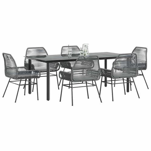 vidaXL 7-delige Tuinset met kussens poly rattan glas grijs, Tuin en Terras, Tuinsets en Loungesets, Tuinset, Nieuw, 6 zitplaatsen