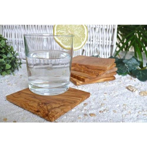 Set van 6 onderzetters vierkant 9 x 9 cm gemaakt van olijfho, Huis en Inrichting, Woonaccessoires | Wanddecoraties, Nieuw, Verzenden