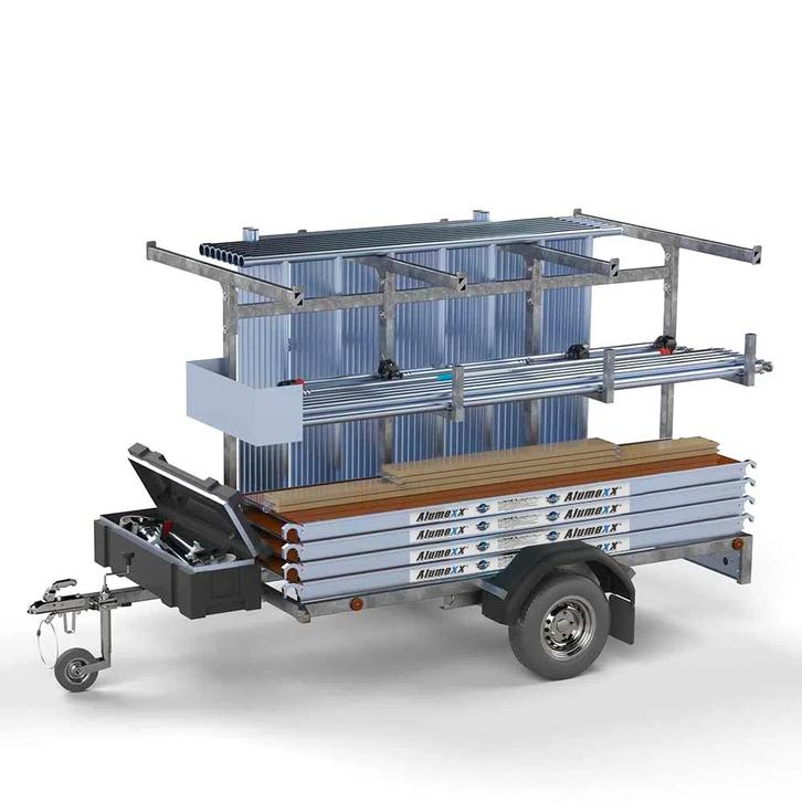 Steigeraanhanger met ALX / AGS Basic rolsteiger 75 x 8,2m wh, Doe-het-zelf en Verbouw, Steigers, Rolsteiger of Kamersteiger, Nieuw