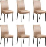 Set van 6 Taupe leren moderne eetkamerstoelen - poot vierkan, Nieuw, Vijf, Zes of meer stoelen, Modern, Leer