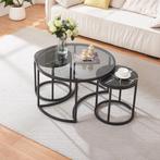 Salontafel set van 3 Kokkola rookglas marmer zwart en zwart, Huis en Inrichting, Tafels | Salontafels, Verzenden, Nieuw